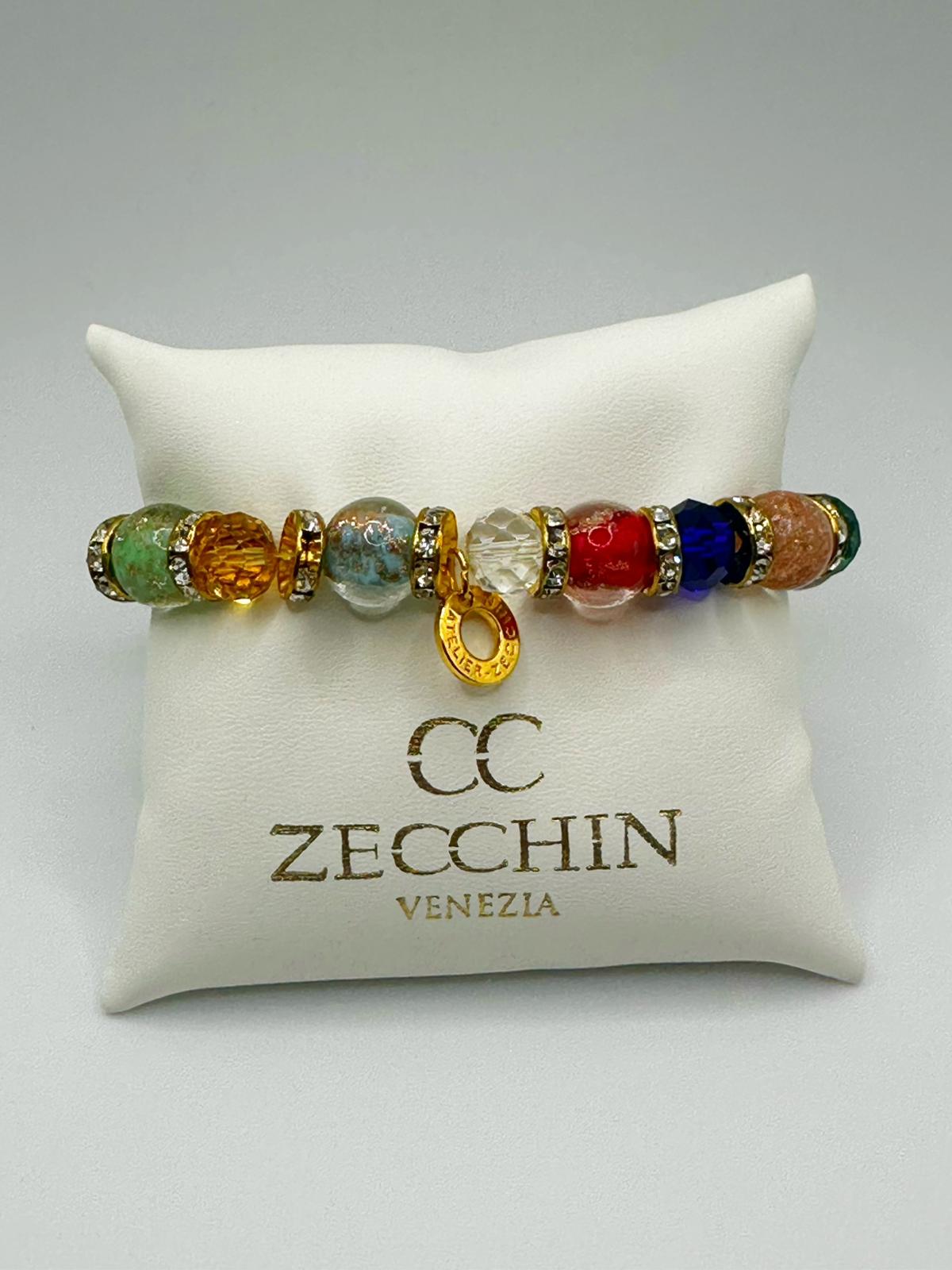 Bracciale Fenice con perle in vetro di Murano da 10 mm, multicolore
